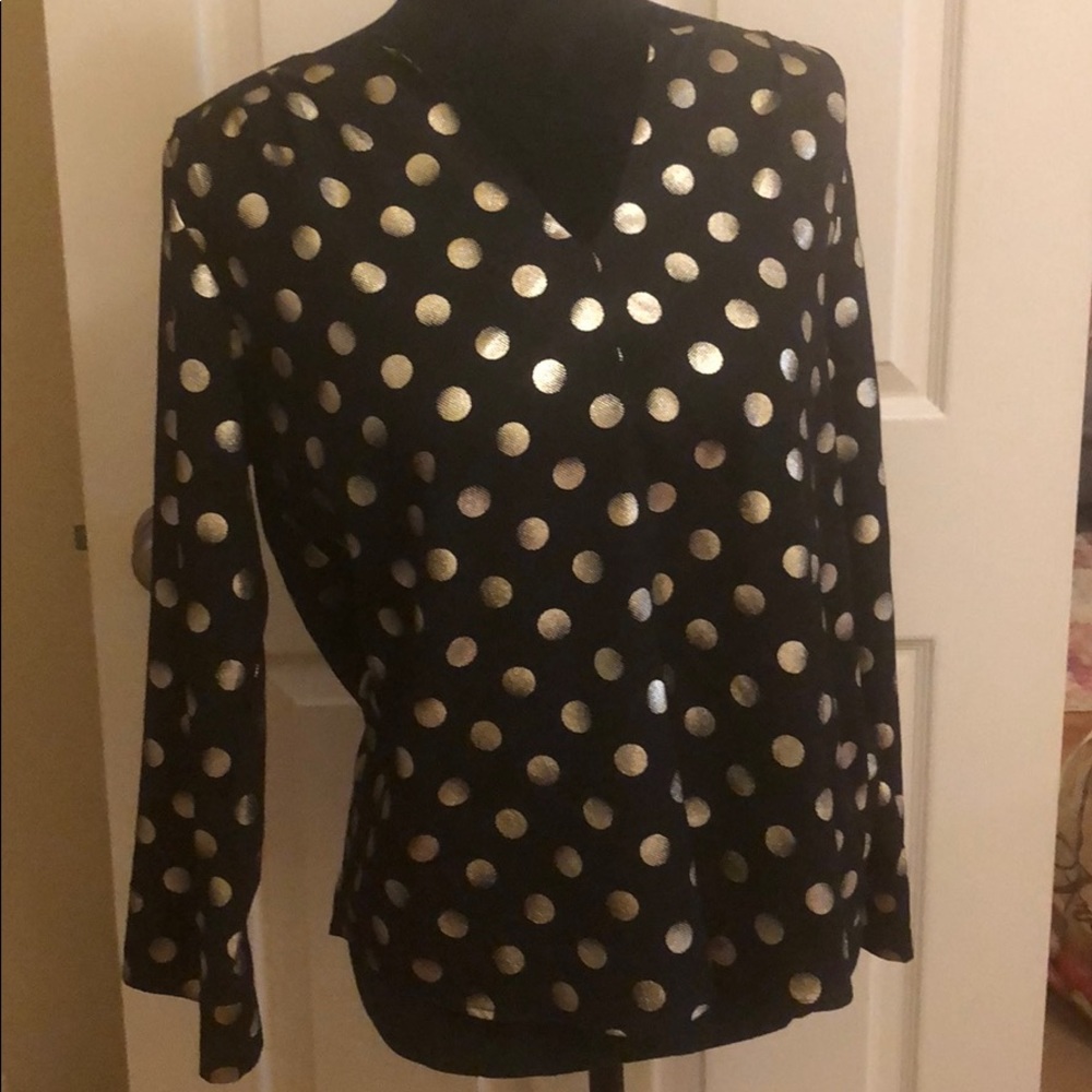 Black blouse with gold polka dots
